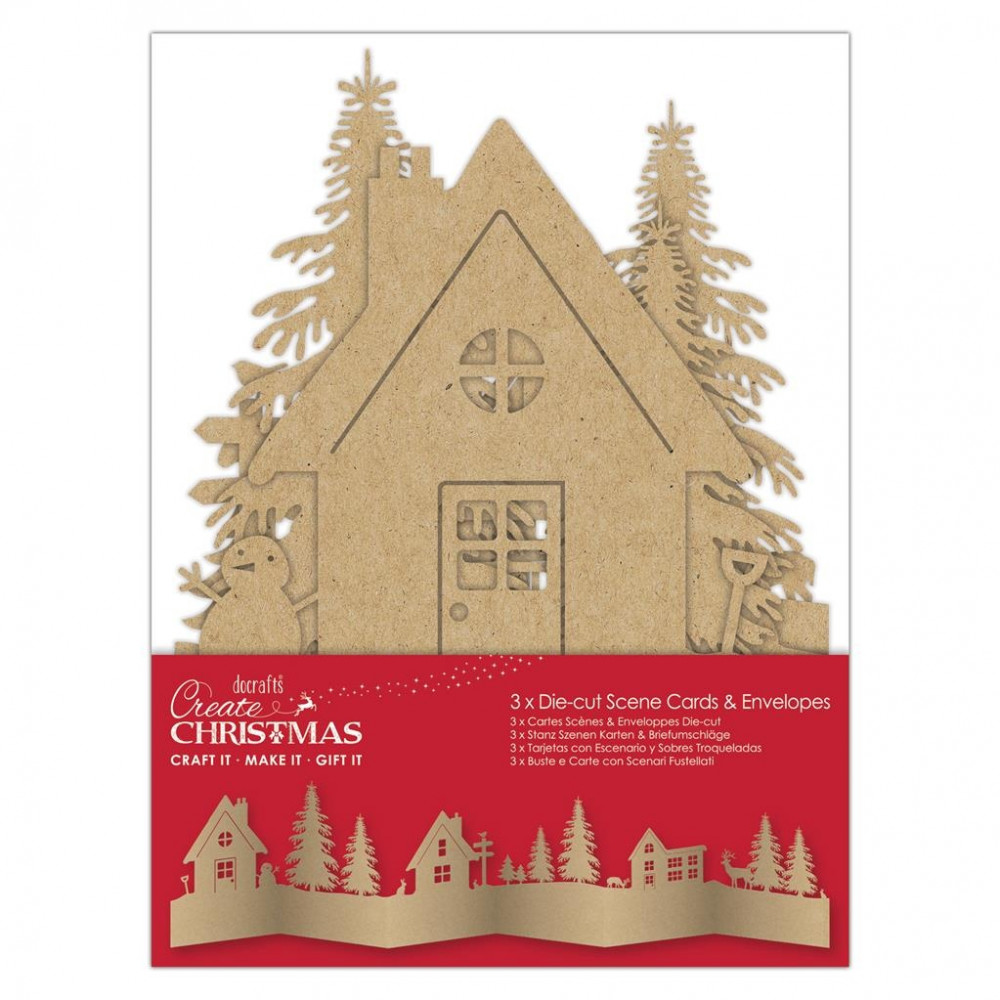 Create Christmas Card and Envelope Die-cut Scene Brown Kraft